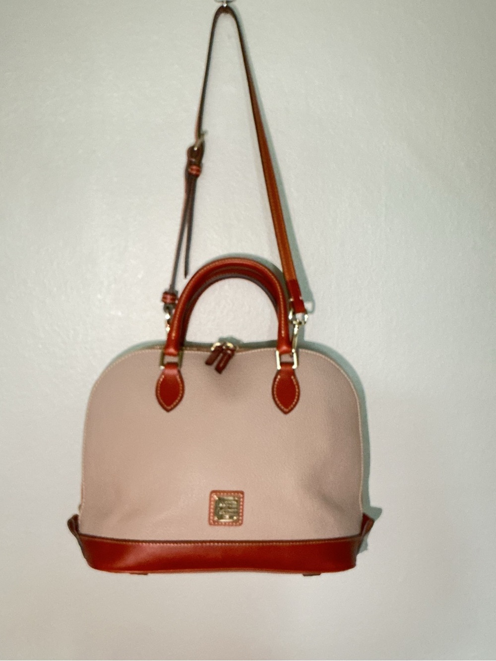 Dooney & Bourke Pebble Grain Zip Zip Dome Satchel - Oyster with British Tan Trim